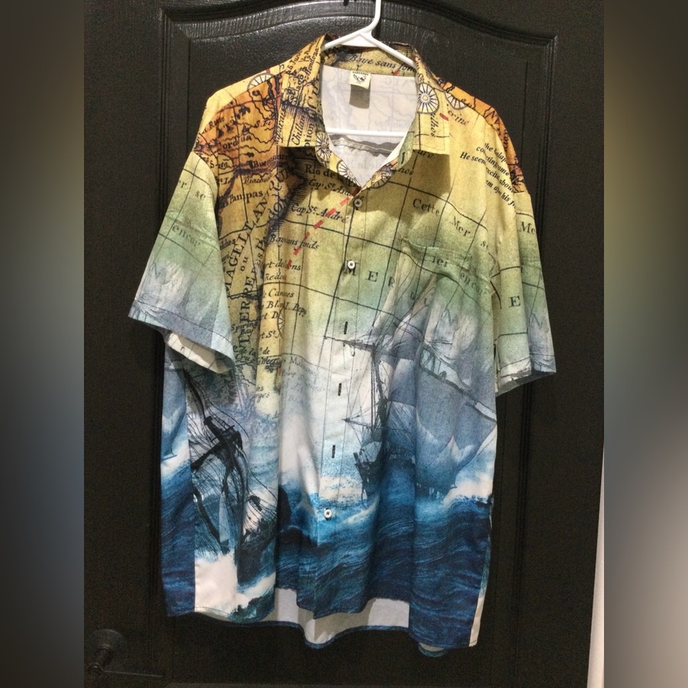 Men's Hardaddy Button Up Shirt 100% Polyester
Global Ocean Map Print Size XXL